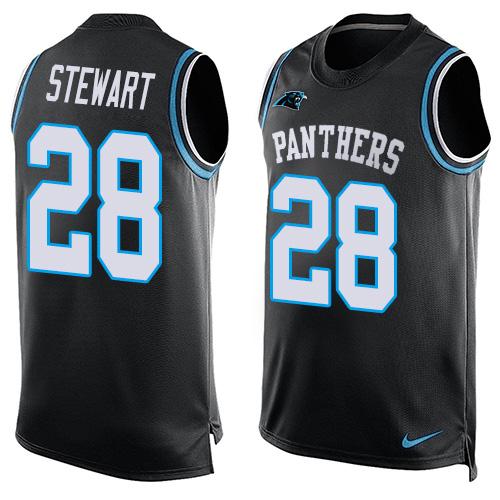 Nike Panthers #28 Jonathan Stewart Black Team Color Men's Stitched NFL Limited Tank Top Jersey - Click Image to Close
